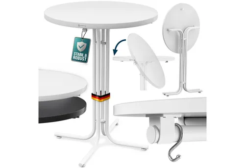 Casaria Klappbarer Stehtisch Ø70x110 cm - Stehtisch für Garten und Partys, klappbar für einfachen Transport und platzsparende Lagerung, in elegantem Weiß.