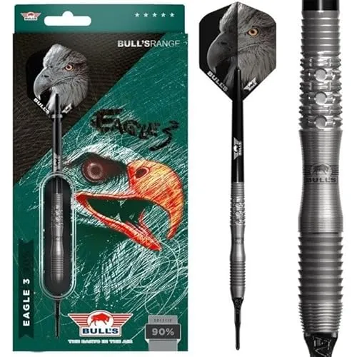 Bull's Eagle 3 90% Tungsten Softtip Dart - 20g | Gerades Barrel mit Shark Grip und Griffmulde