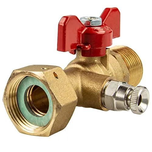 tecuro Kugelhahn mit Entleerung, ÜWM Rp 3/4 Zoll x Aussengewinde G 3/4 (DN15) Griff rot, MS-blank