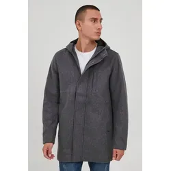 Project Wollmantel PRKnud: Grauer Wollmantel mit Kapuze - Funktionsjacke mit 95% Polyester und 5% Wolle, ideal für einen lässigen Look, ausgestattet mit hochschließendem Kragen und praktischen Eingrifftaschen.
