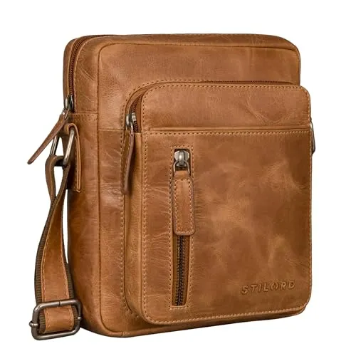 STILORD 'Dain' Umhängetasche Herren klein Leder Schultertasche Herrentasche zum Umhängen Herrenhandtasche Echt-Leder Crossbody Bag Ledertasche Vintage klein Echtleder, Farbe:perugia-braun