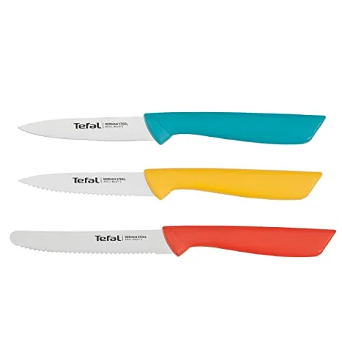 Tefal Colorfood K273S304 Edelstahl-Messer-Set - 3-teilig - Praktisches 3-teiliges Messerset für vielseitige Anwendungen in der Küche. Mit Universalmesser, Ausstechmesser und gezacktem Messer, ideal für alle Schneidbedürfnisse.