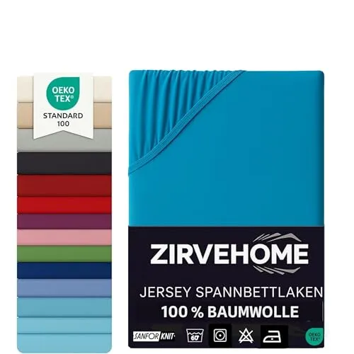 Spannbettlaken 140x200-160x200 cm - Jersey Spannbetttuch 100% Baumwolle - Komfort Bettlaken für Matratzen bis 25 cm Höhe, Spannbettlaken Farbe Petrol