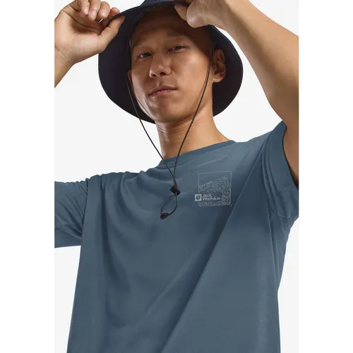 Jack Wolfskin Herren Vonnan Graphic M T-Shirt - Peak Trail Midnight Sky, XXL EU - Hochwertiges T-Shirt für Herren, leicht, schnelltrocknend und geruchshemmend. Ideal für Outdoor-Aktivitäten mit optimalem Tragekomfort.