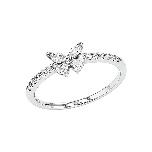 Amor Ring 925 Sterling Silber mit Zirkonia für Damen - Eleganter Damenring aus 925 Sterling Silber, verziert mit funkelnden Zirkonia und einem Schmetterlingsdesign. Ideal als Geschenk in einer stilvollen Schmuckbox.