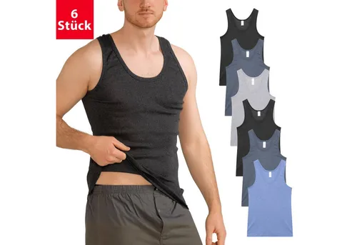 MT 6er Pack Herren Unterhemd FEINRIPP Classic Tank Top Melange 5XL - Unterhemd-Tanktops für Herren, aus weicher Baumwolle, perfekte Passform ohne Seitennähte, ideal für den Alltag, langlebig und atmungsaktiv.