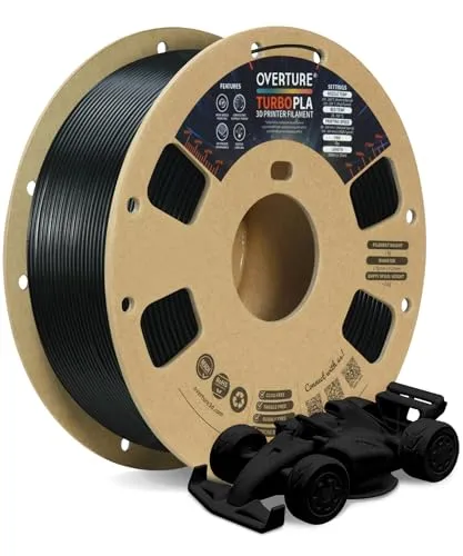 OVERTURE Turbo PLA Hohe Geschwindigkeit Filament 600mm/s Rapid PLA 1.75mm, Super Speedy PLA 3D Drucker Filament, Maßgenauigkeit +/- 0.02mm, 1 kg/Spule (Schwarz)
