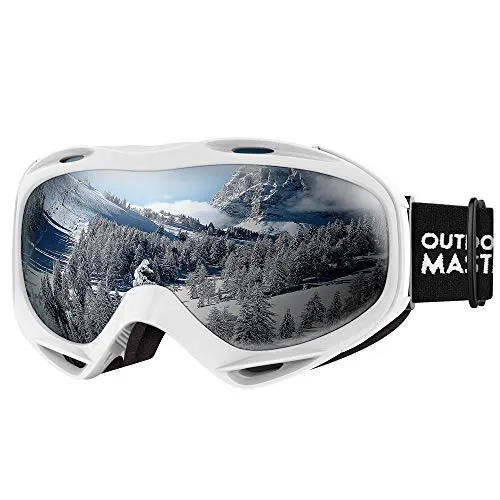 OutdoorMaster OTG Skibrille – Überbrille Ski-/Snowboardbrille für Herren, Damen & Jugend – 100% UV-Schutz (gestreifter Rahmen + VLT 10,7% graue Linse)