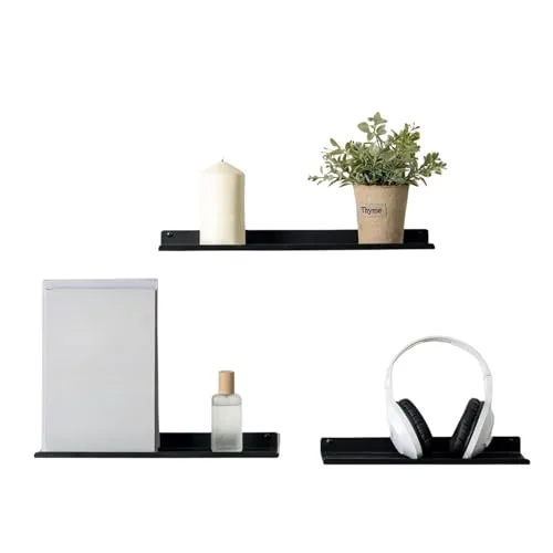 Berlinlodge Wandregal Metall 3er Set, Matte Schwarz, Schweberegal Wandboards Bücherregal 3-Teiliges Hängeregal Wanddeko und Ablage für Wohnzimmer, Küche, Badezimmer, Schlafzimmer