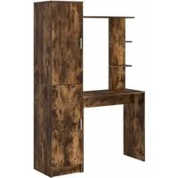 vidaXL Schreibtisch mit Stauraum und Regal – Geräucherte Eiche - Moderne Kommode mit elegantem Design und großzügigem Stauraum. Ideal für ein aufgeräumtes Büro, bietet 6 Regale und Türen für einfachen Zugang zu deinen Utensilien.