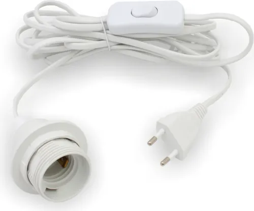 Lampen- Netzkabel PVC mit Schalter und E27 Fassung & Schraubring | Weiss | 3500 mm