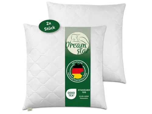 Premium Steppkissen 2er Set | DREAMSTAR | 80 x 80 cm | Allergiker geeignet - Hochwertige Mikrofaser-Kissen für individuellen Schlafkomfort, waschbar bis 60 °C und ideal für Allergiker. Perfekte Unterstützung für Rücken-, Seiten- und Bauchschläfer.