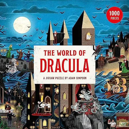 The World of Dracula - 1000-Teile Puzzle, erkunde Graf Draculas schaurige Welt mit A2-Poster als Vorlage und Charaktererklärung