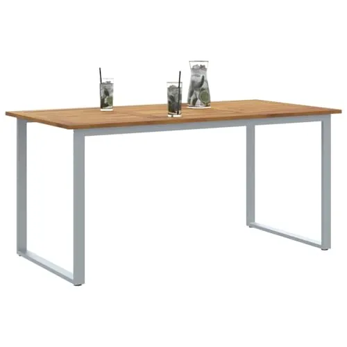 vidaXL Minimalistischer Grauer Gartentisch - Esszimmertische, wetterfestes Design aus robustem Stahl und Holz, ideal für gesellige Zusammenkünfte auf Balkon oder Terrasse, Platz für 6 Personen.