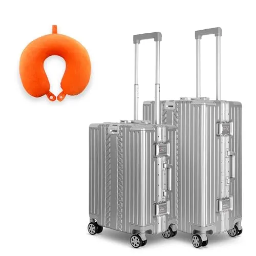 WINLIFE Trolley Hartschalen-Koffer mit Alu-Rahmen - Robuster Hartschalen-Koffer in Silber, mit TSA-Zahlenschloss und 4 leichten 360°-Doppelrollen für müheloses Reisen. Ideal für alle Reisebedürfnisse.