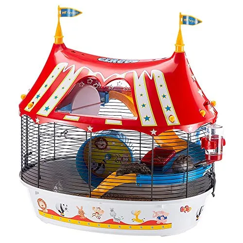 Ferplast Hamsterkäfig, Circus Fun Nagerkäfig, Kleintierkäfig, Hamsterzubehör inklusive, 50 x 34 x h 43 cm.