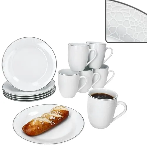 MamboCat Venedig 12-teiliges Kaffeeservice aus Porzellan - Elegantes 12-teiliges Frühstücksset aus widerstandsfähigem Porzellan, ideal für Brunch und Kaffeezeit. Die schlichte, moderne Gestaltung passt perfekt zu jeder Tischdekoration.