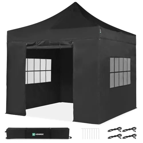 VONROC Pavillon 3x3m - Wasserdichtes Partyzelt mit Easy-Up System - Pavillons, schnell und stabil in 3 Minuten aufgebaut, ideal für Gartenpartys und Outdoor-Events, modular erweiterbar für maximale Flexibilität.