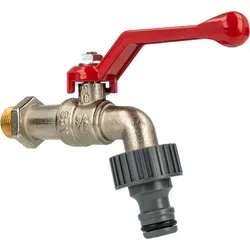 tecuro Kugelauslaufventil 3/8 Zoll mit passender Steckkupplung, Teflonband und Stahlhebel in rot, Messing vernickelt