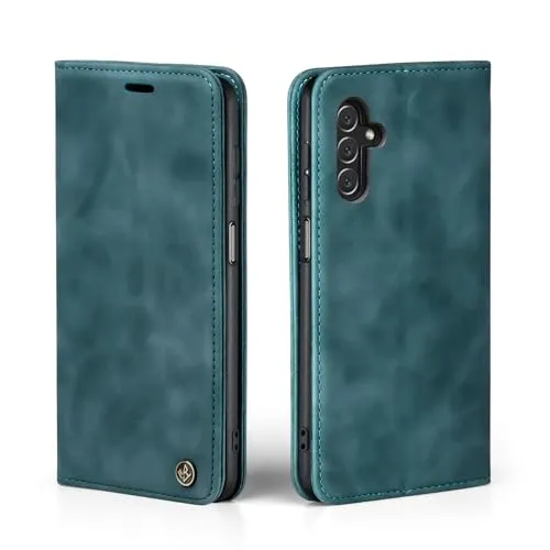 Produktbild LBH Handyhülle für Samsung Galaxy A14 / A14 5G in Petrol Blau mit Karten- und Geldfach Smartphone Hülle mit Standfunktion Flip Case Schutzhülle Magnetverschluss Vintage