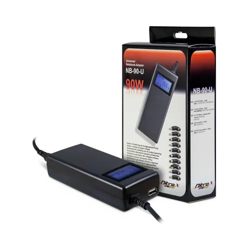INTER-TECH Laptop-Universalnetzteil NB-90U 90W - Notebook-Netzteile, kompatibel mit zahlreichen Modellen und bietet eine Leistung von 90W für zuverlässige Stromversorgung.