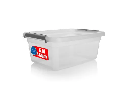 BigDean 4er Set 12,5 L Aufbewahrungsboxen mit Deckel - Praktische Aufbewahrungsboxen aus BPA-freiem Kunststoff, stapelbar und mit sicherem Klickverschluss für optimalen Stauraum und Schutz Ihrer Gegenstände.
