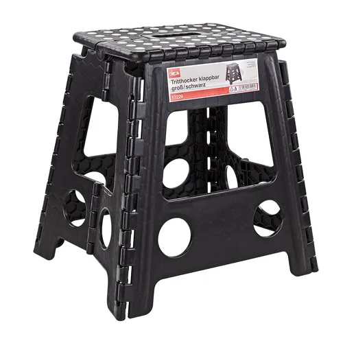 DEMA Kunststoff Tritthocker Stuttgart, klappbar, schwarz - Leitern - stabil bis 120 kg, rutschfest und platzsparend, ideal für Haushalt, Garten & Büro