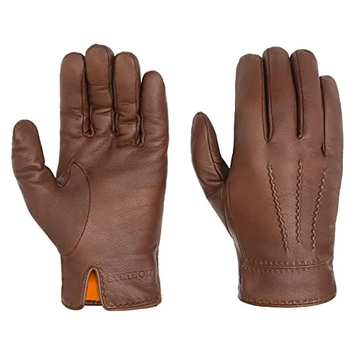 Stetson Soft Nappa Lederhandschuhe Herren - Fingerhandschuhe mit Futter aus Baumwolle - Handschuhe aus Leder (Ziege) Herbst/Winter - Herrenhandschuhe braun 8 HS
