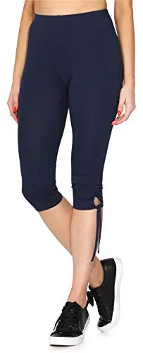 Merry Style Damen 3/4 Leggings mit Beinabschluss zum Binden Capri-Leggings MS10-378(Marineblau,M)