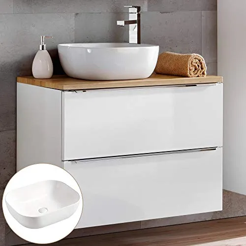 Lomadox Waschtisch TOSKANA-56, weiß - Waschbeckenunterschrank mit Keramikbecken, stilvolles Design in Weiß, ideal für moderne Badezimmer und bietet praktische Stauraumlösungen.