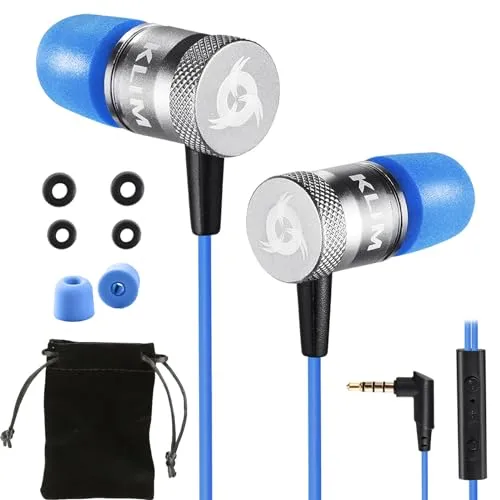 KLIM Fusion In-Ear-Kopfhörer mit Kabel & Mikrofon Hi-Fi, Memory-Schaum, 3,5 mm Klinke, Blau