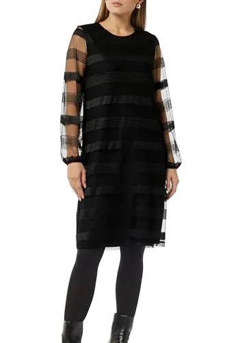 Comma Gestreiftes Mesh-Kleid - Stilvolles Kleid mit regulärer Passform, Jerseyfutter und modischem Streifen-Mesh. Perfekt für besondere Anlässe und den täglichen Einsatz.