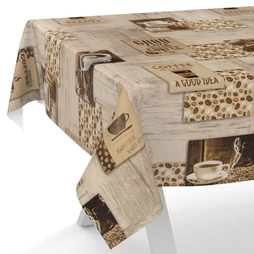 ANRO Wachstuchtischdecke Wachstischdecke Wachstuch Tischdecke abwaschbar Gartentischdecke Coffee 120x140cm Schnittkante