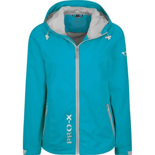 PRO-X ELEMENTS Damen Regenjacke - LADY FLASH - Atmungsaktive Hardshelljacke aus PRO5000 mit verstellbaren Armabschlüssen und reflektierenden Prints, ideal für aktive Frauen bei jedem Wetter.