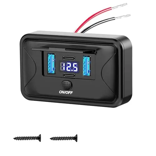 Intckwan 12V USB Steckdose Aufputz, 84W 4 Port 2X PD3.0 & 2X QC3.0 Schnellladung mit Schalter & Blauem LED-Voltmeter, für Wohnmobil Bus Boot Traktor Golf Cart