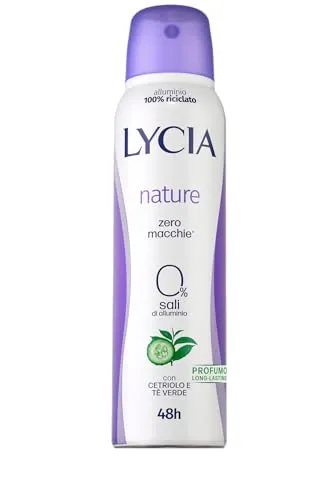 Lycia, Nature Gurke und Grüner Tee, Deodorant-Spray mit natürlichem Antibakteriell, langanhaltende Frische, Formel ohne Flecken, wirksam bis zu 48 Stunden, ohne Aluminiumsalze, 150 ml