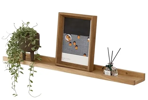 Gieanoo Bilderleiste Holz, 40cm Eiche Regal Massiv Schweberegal Wandregal gewürzregal regalbrett Hängeregal Ideal für Wohnzimmer Schlafzimmer Badezimer