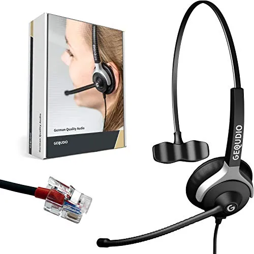 GEQUDIO Headset für Yealink, Snom, Avaya - Leichtes 1-Ohr Headset mit RJ Kabel - Ideal für den Einsatz am Arbeitsplatz, bietet dieses 60g leichte Headset hohen Tragekomfort und beste Sprachqualität ohne Strahlenbelastung.