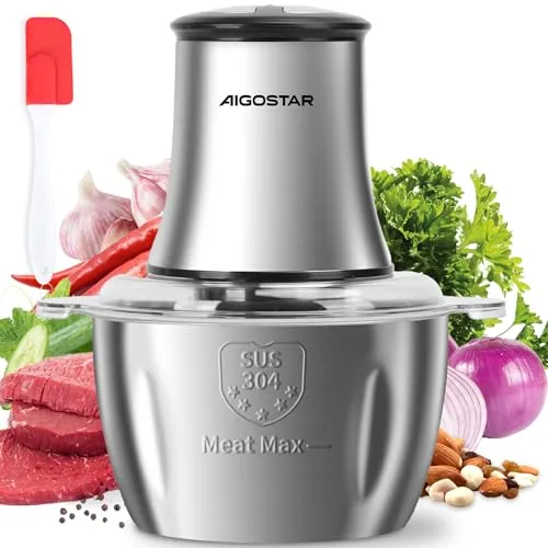 Aigostar Flor Zerkleinerer küche elektrisch 500W, Multizerkleinerer elektrisch mit 1.8L Edelstahl-Schüssel, 4 Edelstahlklingen, 2 Geschwindigkeiten für Fleisch, Gemüse, Nüsse