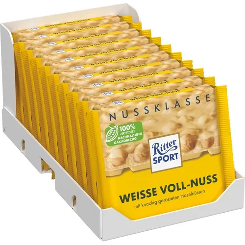  Ritter Sport Weiße Voll-Nuss, Schokolade, 10 Tafeln je 100g 18,32€/1kg