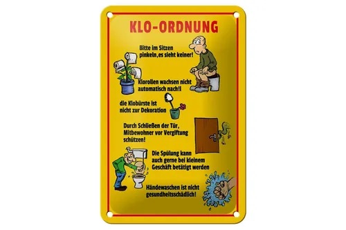 Blechschild Hinweis 12x18 cm Klo Ordnung im Sitzen pinkeln Deko Schild