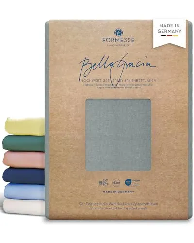 Formesse Bella Gracia Jersey Spannbettlaken 180x190-200x220cm - Zement - Hochwertiges Spannbettlaken aus 97% Baumwolle und 3% Elastan, perfekt für Matratzengrößen bis 25cm Höhe. Weich, faltenfrei und pflegeleicht – Qualität Made in Germany.