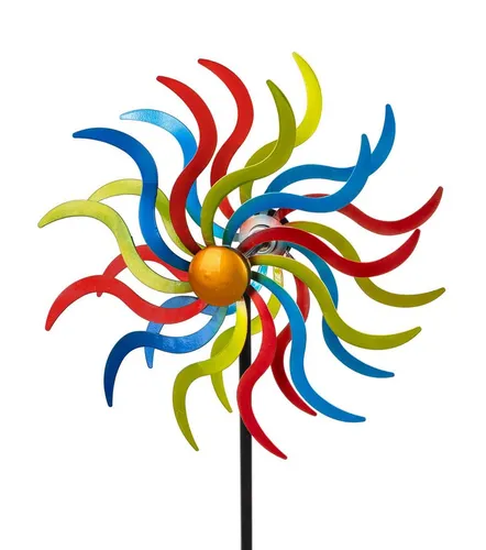 Kaufhaus le petit Windrad Gartenstecker doppel Windrad Wellen Windmühle Windspiel Skulptur, Garten Dekoskulptur Dekofigur Dekoobjekt aus Metall