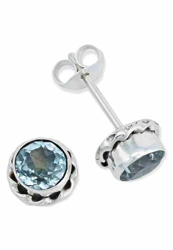 Ohrstecker 925 Silber Blau Topas hellblauer Stein Edelstein Ohrringe echt Silber Damen Sterling Silber Stecker Geschenk(MOS-024-62)
