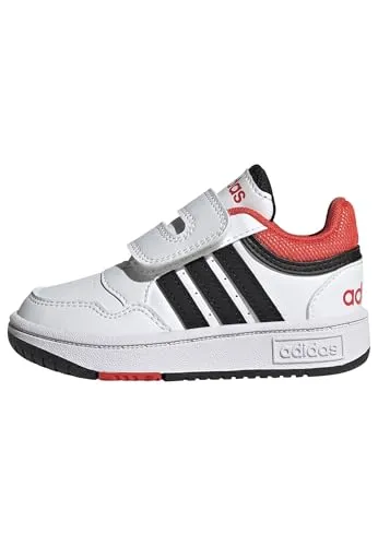 adidas Jungen Unisex Kinder Hoops Shoes, Cloud White/Core Black/Bright Red, 19 EU - Baby Sneaker für Jungen mit regulärer Passform, Klettverschluss und dämpfender Zwischensohle für optimalen Komfort beim Spielen.