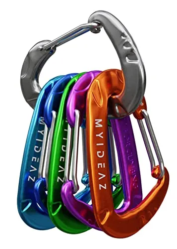 MyIdeaz Karabiner mit gefederter Verschluss, 6er Set, 80mm große Karabinerhaken aus hochwertigem Premium Alu für Camping, Wandern (6 G,S,O,P,S,B)