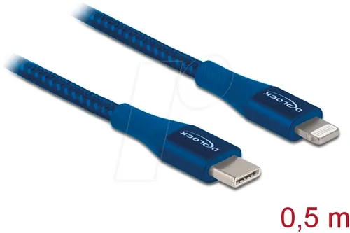 DELOCK 85415 - Sync- & Ladekabel, USB-C -> Lightning Stecker, Mfi, 0,5 m, bla