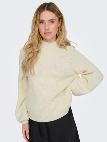 ONLY Pullover in Creme - XL - Eleganter Pullover mit Stehkragen und Puffärmeln, engmaschigem Strickmuster und lockerem Schnitt - ideal für stilvolle Outfits.