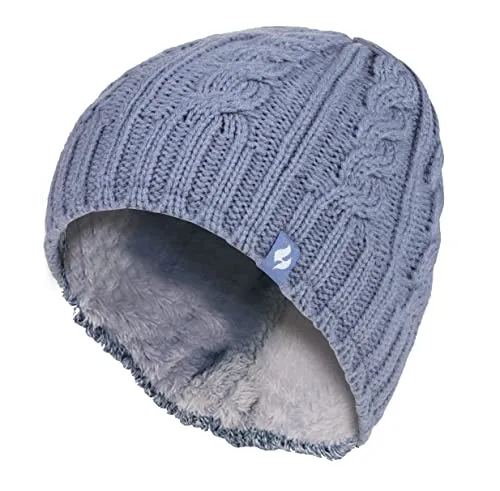 HEAT HOLDERS - Damen Mütze mit Fleecefutter für Winter und Herbst | Strick Beanie mit Warm Fleece (Einheitsgröße, Dusky Blau)