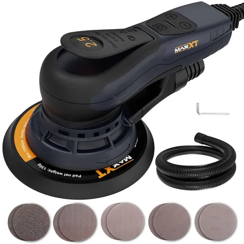 MAXXT Bürstenloser Elektroschleifer 150mm,2.5mm,6 Geschwindigkeiten,10 Papiere